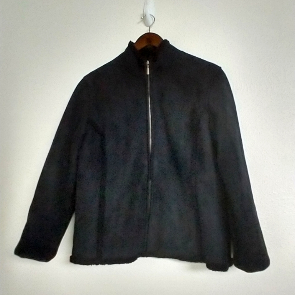 Charter Club Faux Suede Sherpa Zip Up Jacket Sz XL